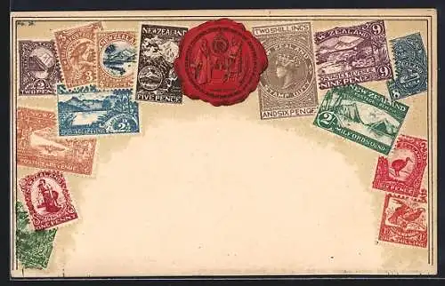 AK Newzealand, Briefmarken mit Siegel