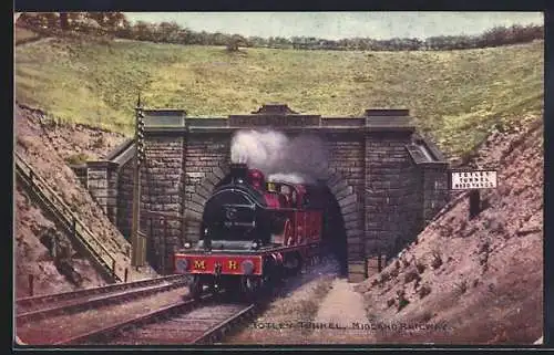 Künstler-AK Midland Railwy Engin leaving Totley Tunnel