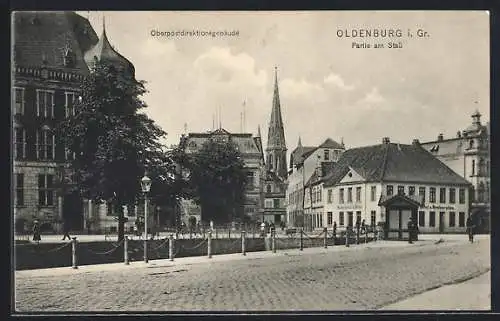 AK Oldenburg i. O., Oberpostdirektionsgebäude, Partie am Stau