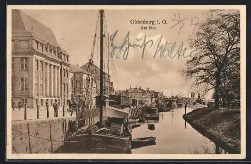 AK Oldenburg i. O., Partie am Stau, Pferdekutsche und Boote