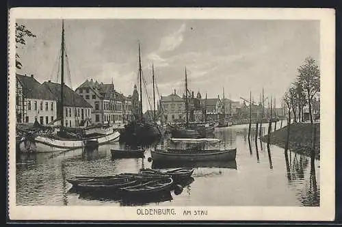 AK Oldenburg i. O., Am Stau, festgemachte Boote