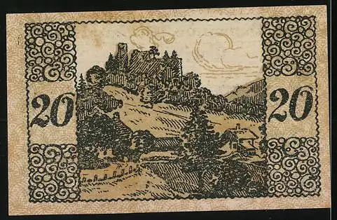 Notgeld Windegg 1920, 20 Heller, Burglandschaft und Ziermuster