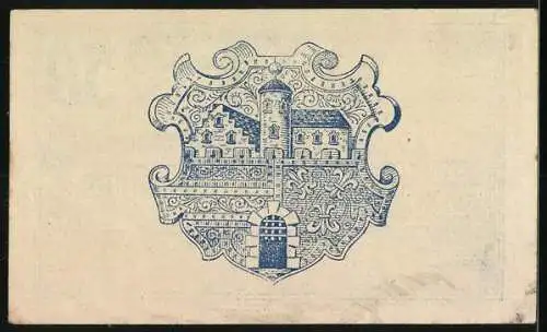 Notgeld Wilhelmsburg 1920, 50 Heller, Stadtansicht und Wappen mit Gebäude und Ornamenten