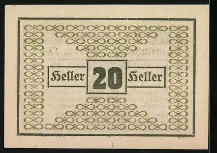 Notgeld Geretsberg 1920, 20 Heller, dekoratives Muster und Textfeld