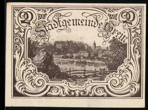 Notgeld Grein 1920, 20 Heller, Landschaftsmotiv und Wappen, Seriennummer 25959