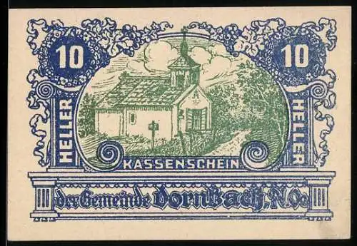 Notgeld Dornbach, 10 Heller, Kirche und Landschaftsmotiv