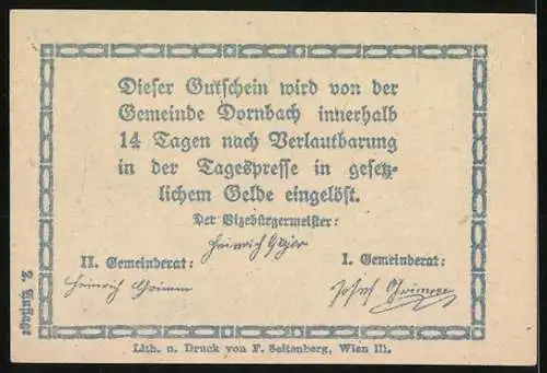 Notgeld Dornbach, 10 Heller, Kirche und Landschaftsmotiv