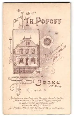 Fotografie Th. Popoff, Brake i. Old., Kirchenstr. 5, Ansicht Brake i. Old., Blick auf das Fotoatelier im Passepartout