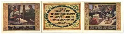 Kalender Wien 1918, Verkaufsladen Bürsten & Korbwaren, Mariahilferstrasse 202, Blindenarbeiterheim Baumgartenstr. 77-79