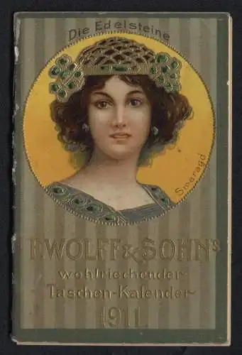 Kalender Karlsruhe 1911, Wohlriechender Taschenkalender F. Wolff & Sohn, Darstellung verschiedener Edelsteine, 10 Seiten