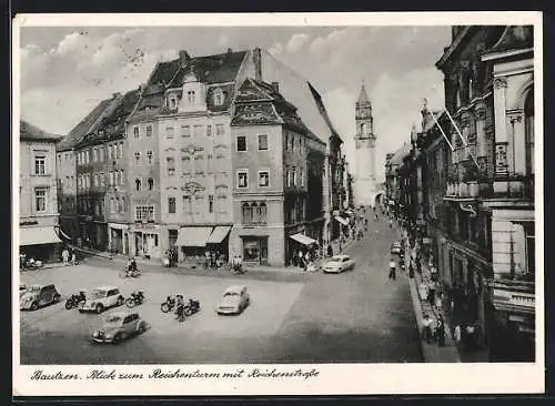 AK Bautzen, Blick zum Reichenturm mit Reichenstrasse