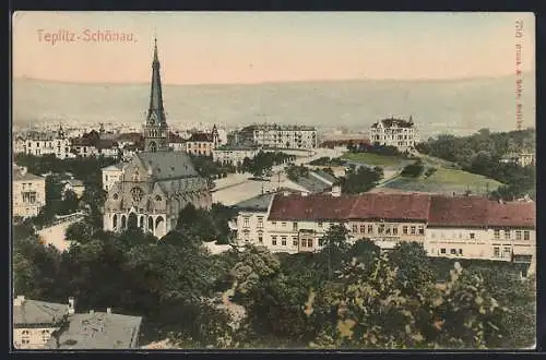 AK Teplitz-Schönau, Strassenpartie mit Kirche