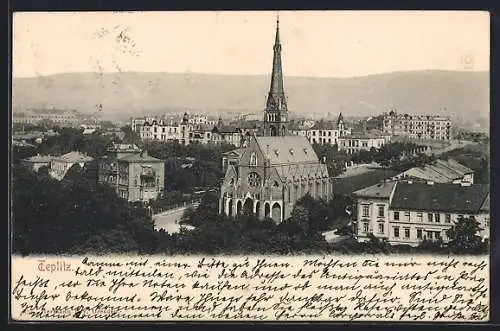 AK Teplitz, Teilansicht mit Kirche