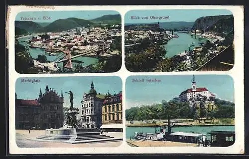 AK Tetschen a. Elbe, Schloss, Marktplatz, Blick von Obergrund