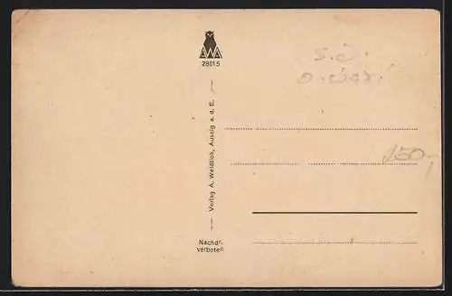 AK Aussig / Usti, Brunnen an der Stadtbücherei