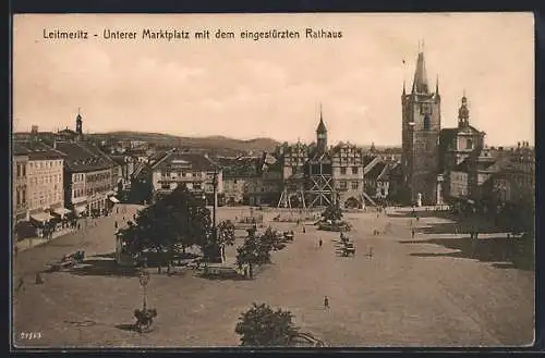 AK Leitmeritz, Unterer Marktplatz mit dem eingestürzten Rathaus