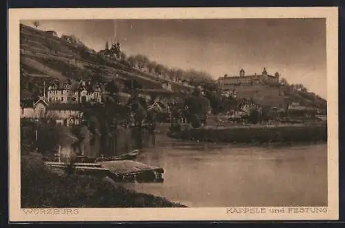 AK Würzburg, Käppele und Festung vom Wasser aus