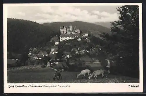 AK Lauenstein /Ofr., Ortsansicht mit Burg und weidenden Ziegen