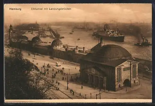 AK Hamburg, Elbtunnel mit Landungsbrücken