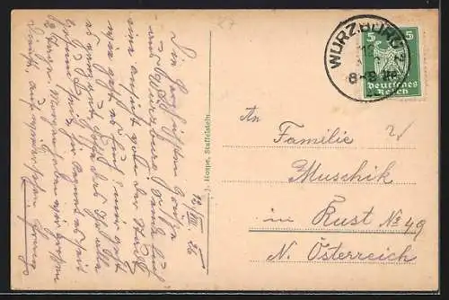 AK Würzburg, Ortsansicht über den Fluss