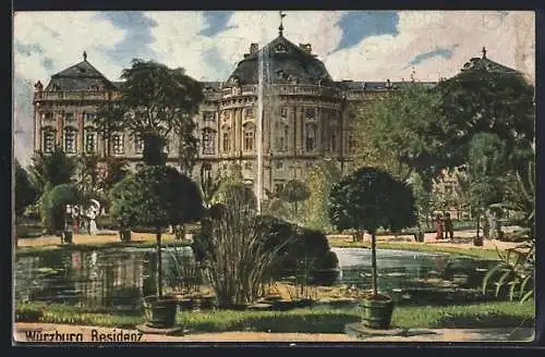 Künstler-AK Würzburg, Hofgarten und Residenz, Wiro