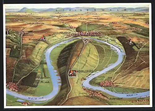 AK Vogelsburg, Fränkische Hügellandschaft mit Frucht- und Rehgelände