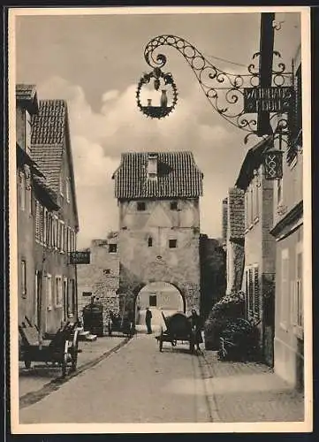 AK Sommerhausen, Torturm m. Weinhaus E.Dull