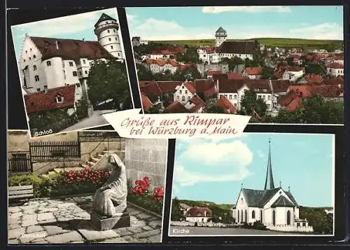 AK Rimpar, Schloss, Panorama, Denkmal