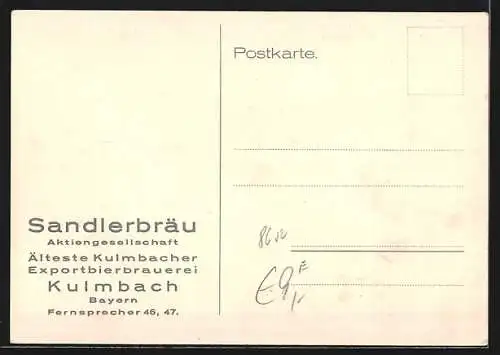 AK Kulmbach, erstmalige Ausfuhr nach Sachsen durch die Sandler-Brauerei 1831, Sandlerbräu