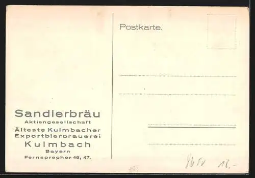 AK Kulmbach, erstmalige Ausfuhr nach Sachsen durch die Sandler-Brauerei 1831, Sandlerbräu