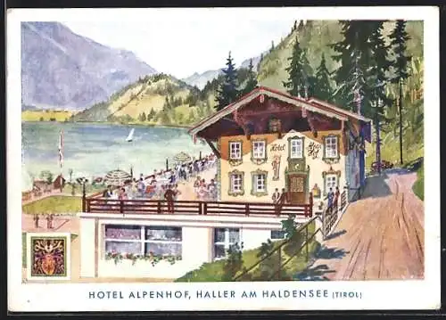 Künstler-AK Nesselwängle, Haller am Haldensee, Hotel Alpenhof