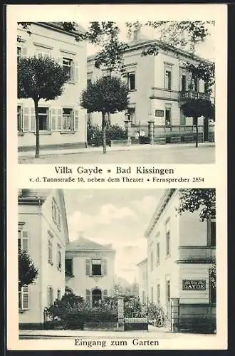 AK Bad Kissingen, Hotel Villa Gayde mit Garteneingang, v. d. Tannstrasse 10