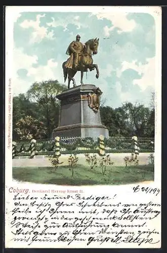 Lithographie Coburg, Denkmal Herzog Ernst II.