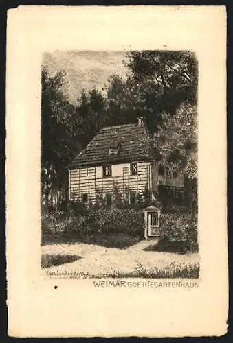 Künstler-AK Weimar / Thüringen, Das Gartenhaus von Goethe