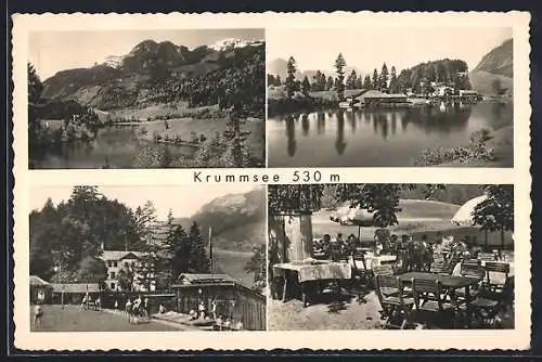 AK Kramsach-Achenrain, Gaststätte Krummsee mit Garten und Sportplatz, Seepartie