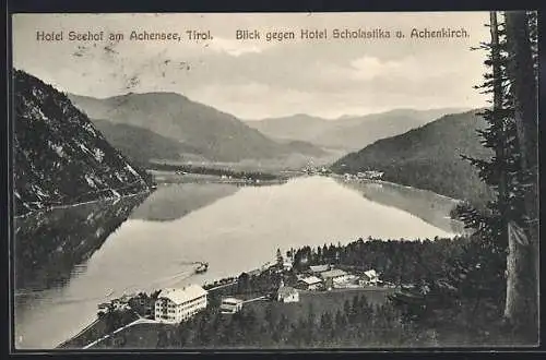 AK Achenkirch am Achensee, Hotel Seehof, Blick gegen Hotel Scholastika