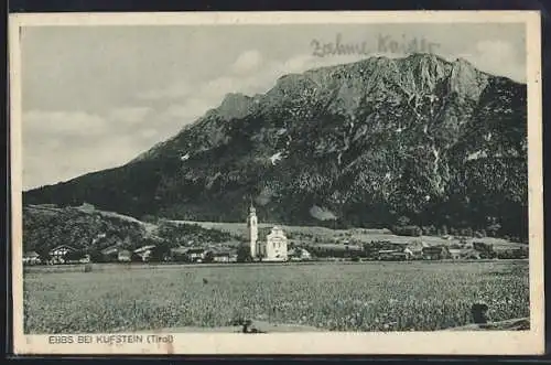 AK Ebbs, Ortsansicht mit Kirche und Bergpanorama