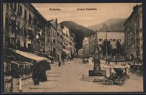 AK Kufstein, Unterer Stadtplatz mit Brauerei