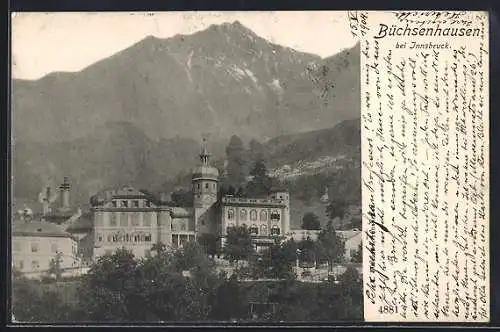 AK Innsbruck, Schloss Büchsenhausen mit Bergpanorama