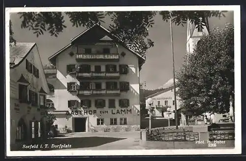 AK Seefeld i. T., Gasthof zum Lamm am Dorfplatz