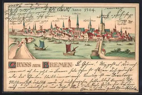 Lithographie Bremen, Gesamtansicht Anno 1564