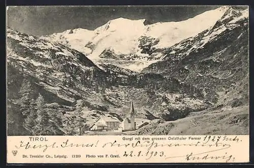 AK Gurgl, Teilansicht mit Kirche und Oetzthaler Ferner