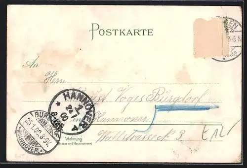 Lithographie Bremen, Bahnhof, Mühle in den Wallanlagen