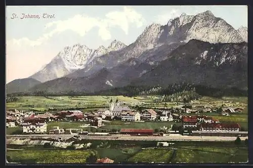 AK St. Johann /Tirol, Gesamtansicht mit Bahnhof