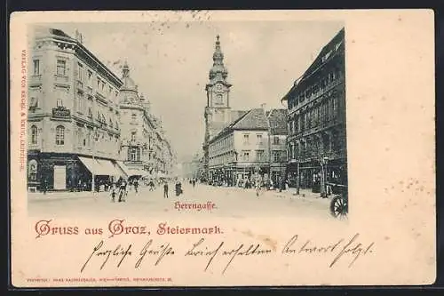 AK Graz /Steiermark, Strasse Herrngasse mit Geschäften