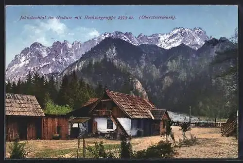 AK Admont, Johnsbachtal im Gesäuse, Ortsansicht mit Hochtorgruppe