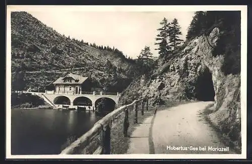 AK Mariazell, auf der Strasse am Hubertus - See