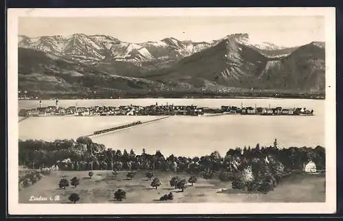 AK Lindau / Bodensee, Panorama mit den Bergen