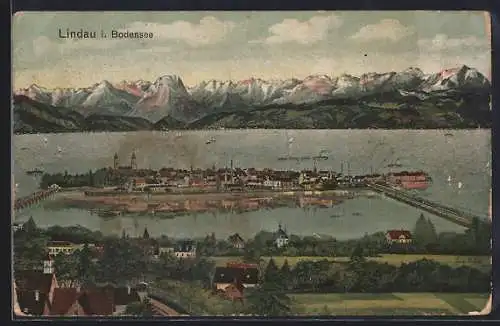 AK Lindau i. Bodensee, Insel mit Bergpanorama