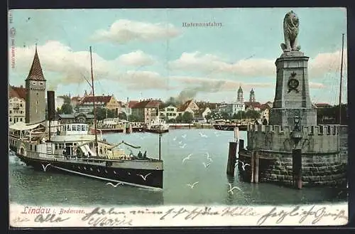 AK Lindau / Bodensee, Hafenausfahrt, Dampfer